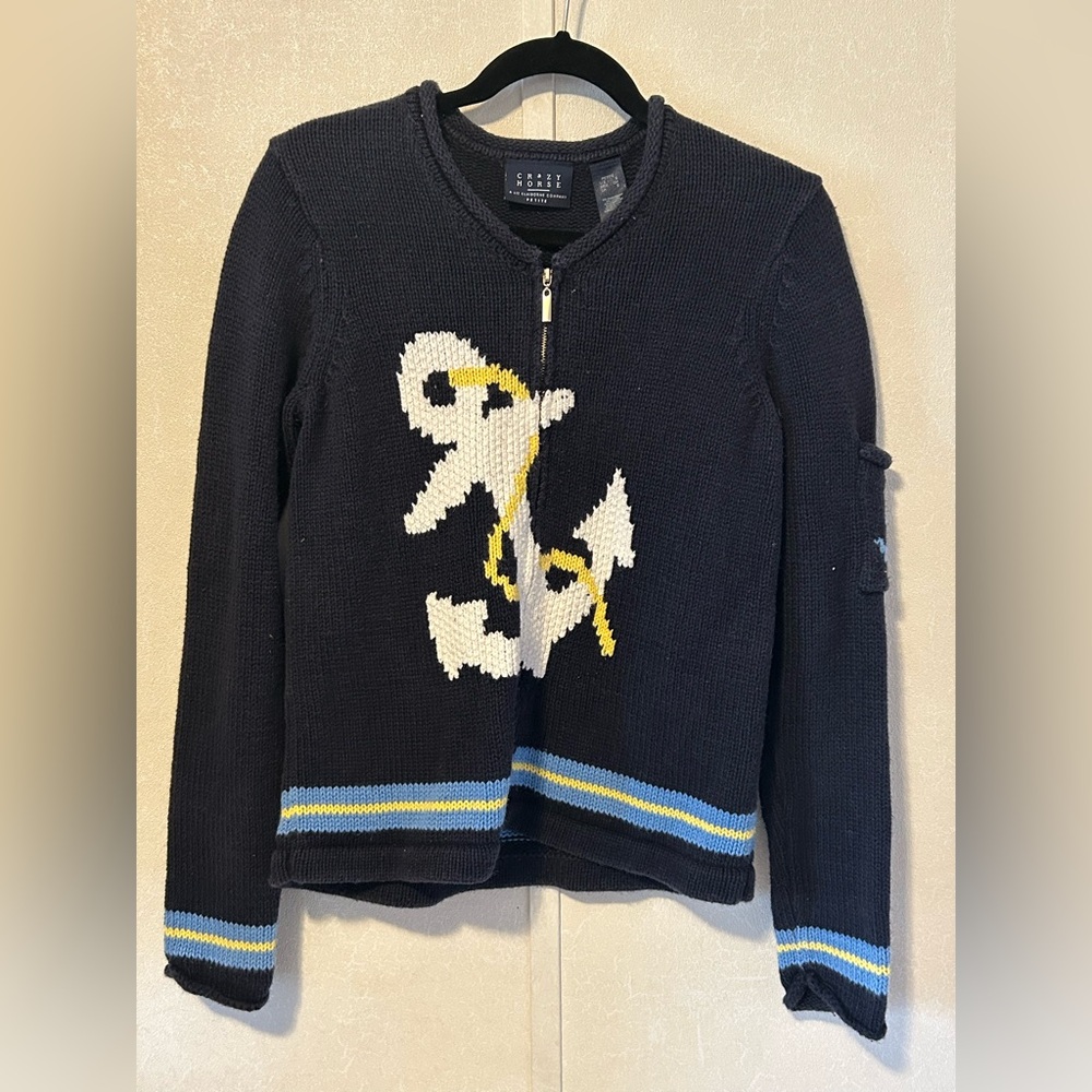 Crazy horse | Black Sweater with Yellow and White Design | Size petite